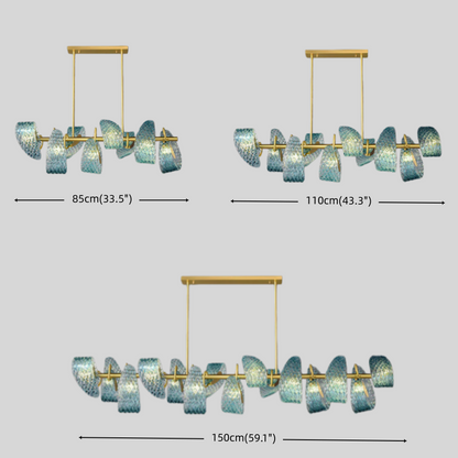 Lustre Chandelier Art Déco Verre Paon Bleu | LED G9 3 Lumières | Série Éclipse