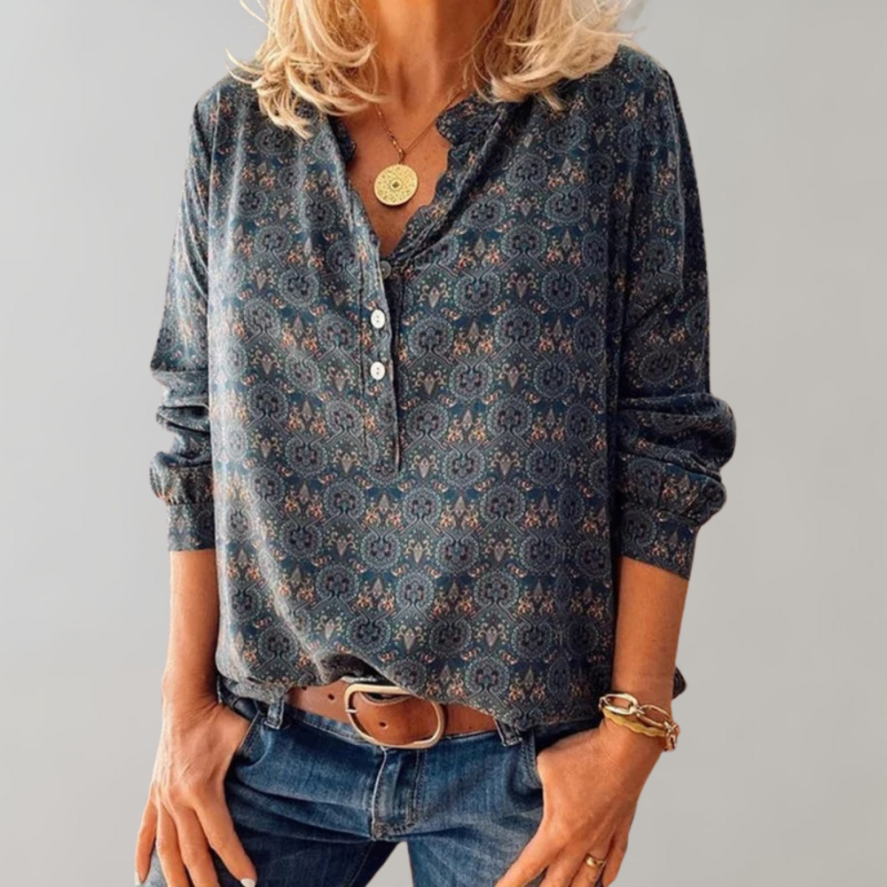 Blouse Bohème Femme Tissu Léger | Imprimé Boho Coupe Décontractée | Série Zéphyr