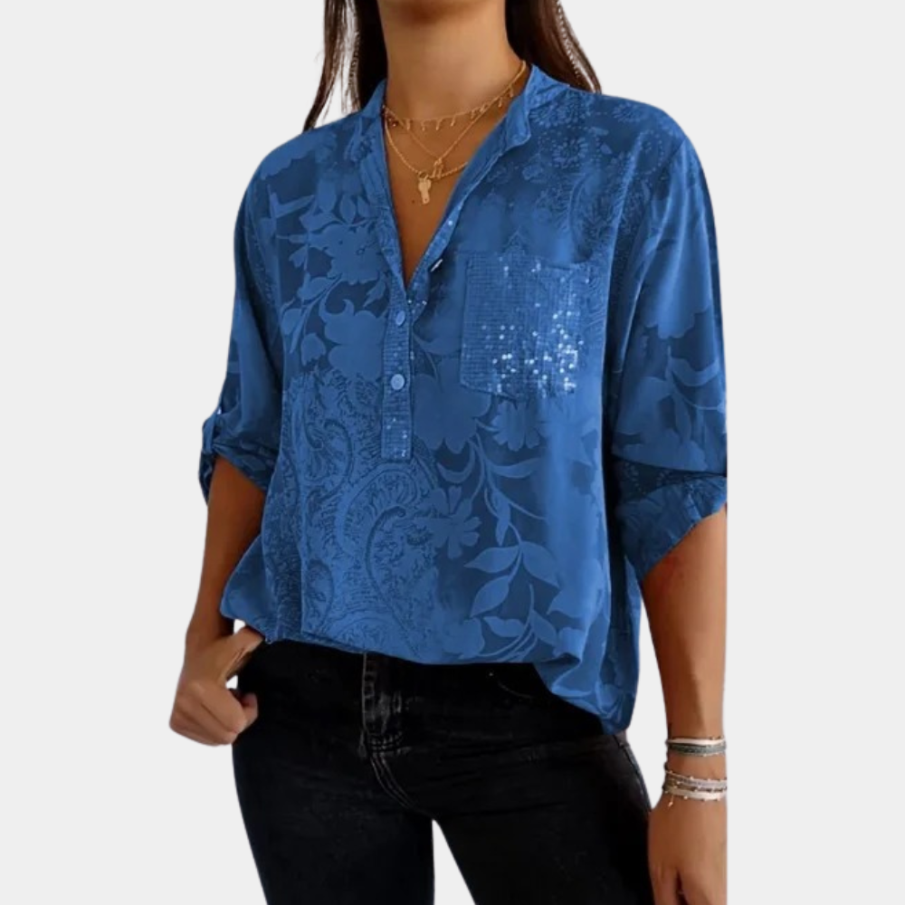 Blouse Femme V-Cou Floral | Détails boutons, Coupe confort | Élégance Florale