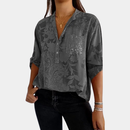 Blouse Femme V-Cou Floral | Détails boutons, Coupe confort | Élégance Florale