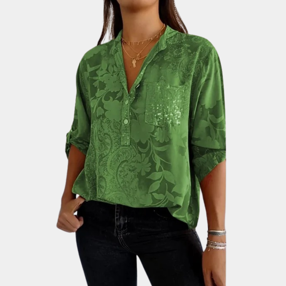 Blouse Femme V-Cou Floral | Détails boutons, Coupe confort | Élégance Florale