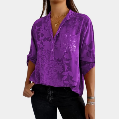 Blouse Femme V-Cou Floral | Détails boutons, Coupe confort | Élégance Florale
