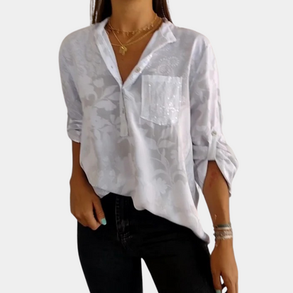 Blouse Femme V-Cou Floral | Détails boutons, Coupe confort | Élégance Florale