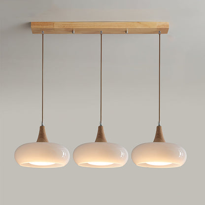 Suspension Lampe Bois | Abat-Jour Verre Ambre | LED Cable Réglable | Charlotte