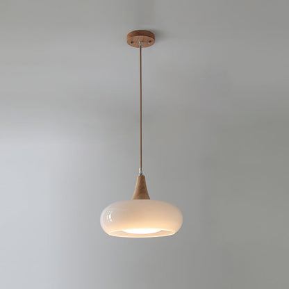 Suspension Lampe Bois | Abat-Jour Verre Ambre | LED Cable Réglable | Charlotte