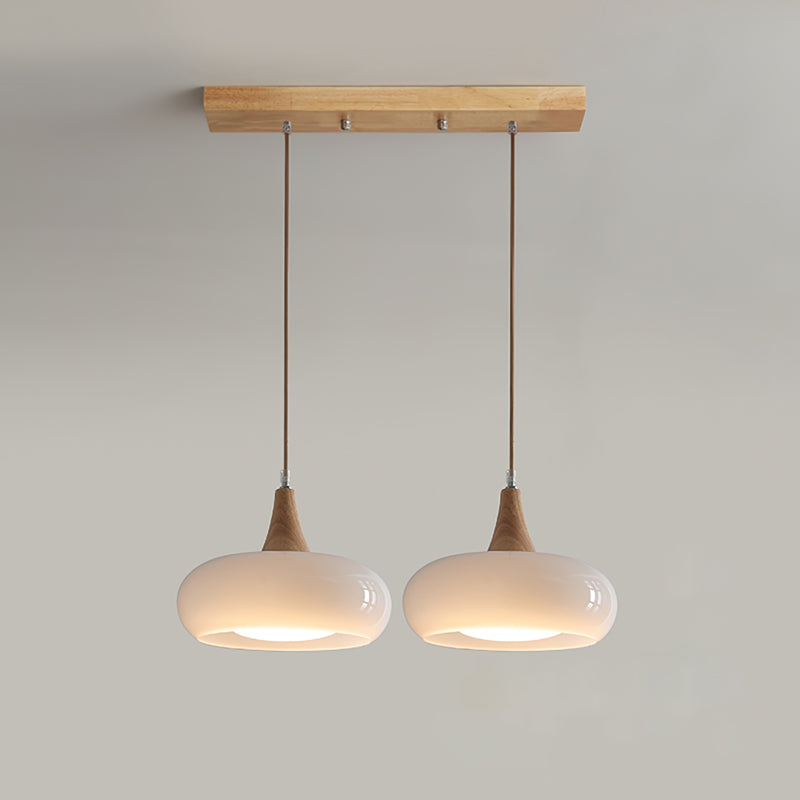 Suspension Lampe Bois | Abat-Jour Verre Ambre | LED Cable Réglable | Charlotte