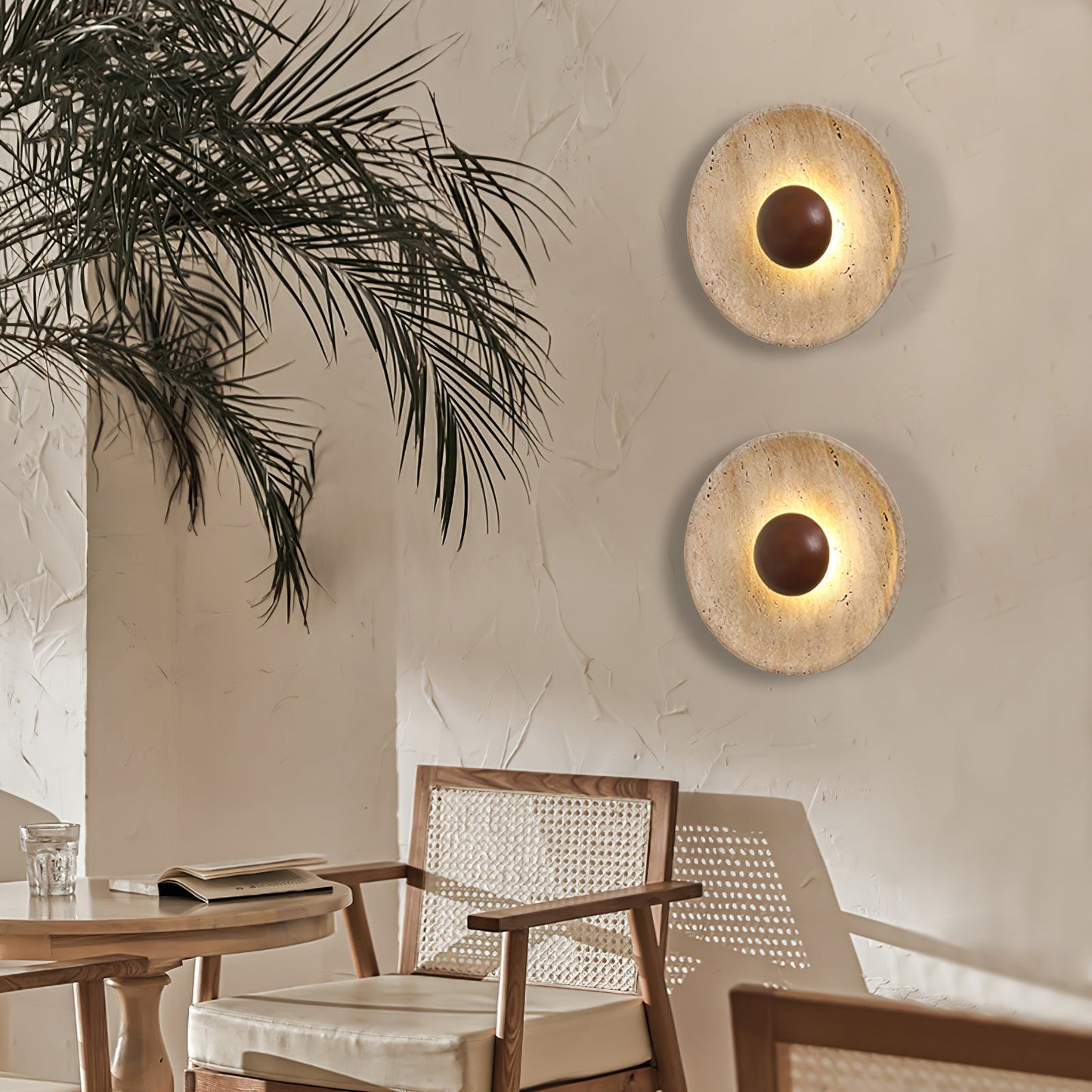 Luminaire Applique Murale Travertin et Bois | LED Intégrée, Lumière chaude