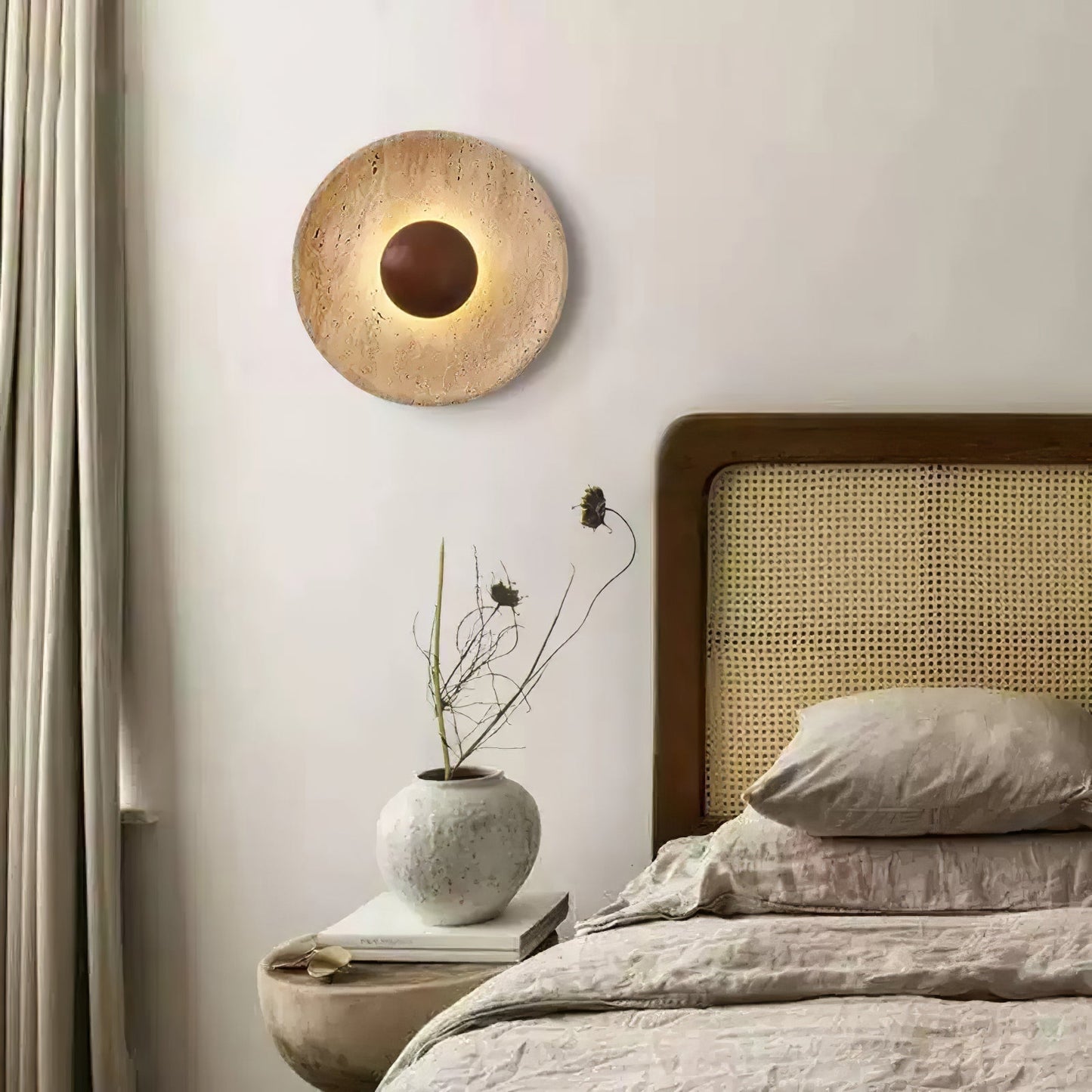 Luminaire Applique Murale Travertin et Bois | LED Intégrée, Lumière chaude