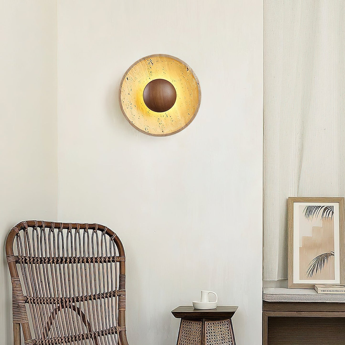 Luminaire Applique Murale Travertin et Bois | LED Intégrée, Lumière chaude