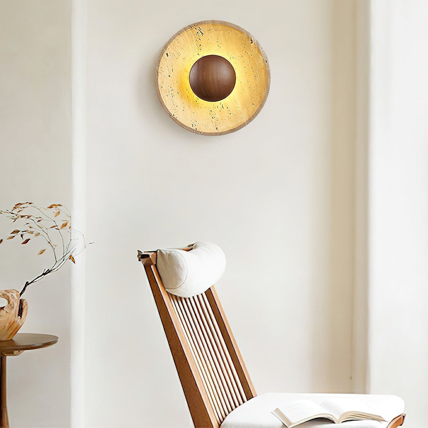 Luminaire Applique Murale Travertin et Bois | LED Intégrée, Lumière chaude