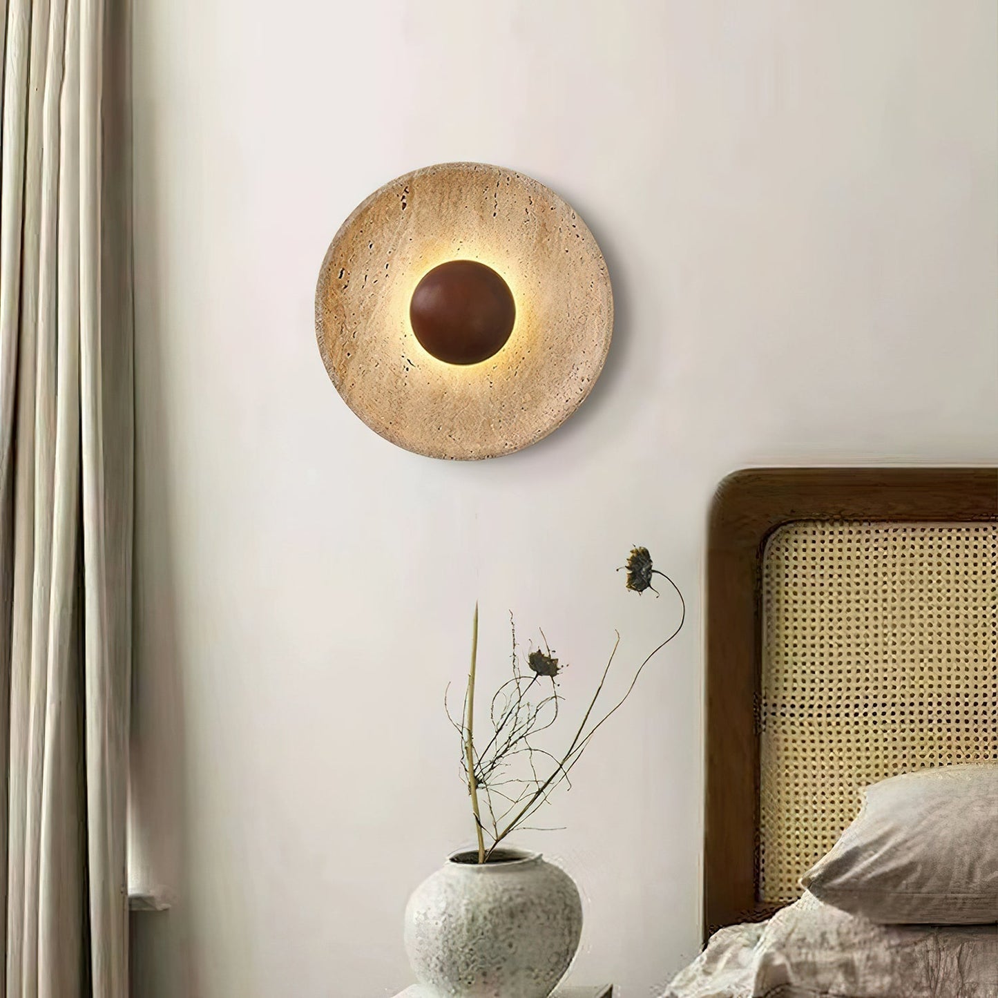 Luminaire Applique Murale Travertin et Bois | LED Intégrée, Lumière chaude