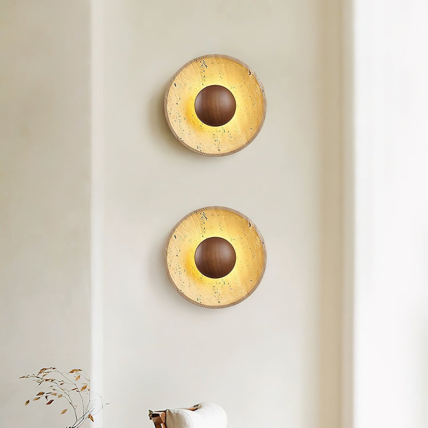 Luminaire Applique Murale Travertin et Bois | LED Intégrée, Lumière chaude