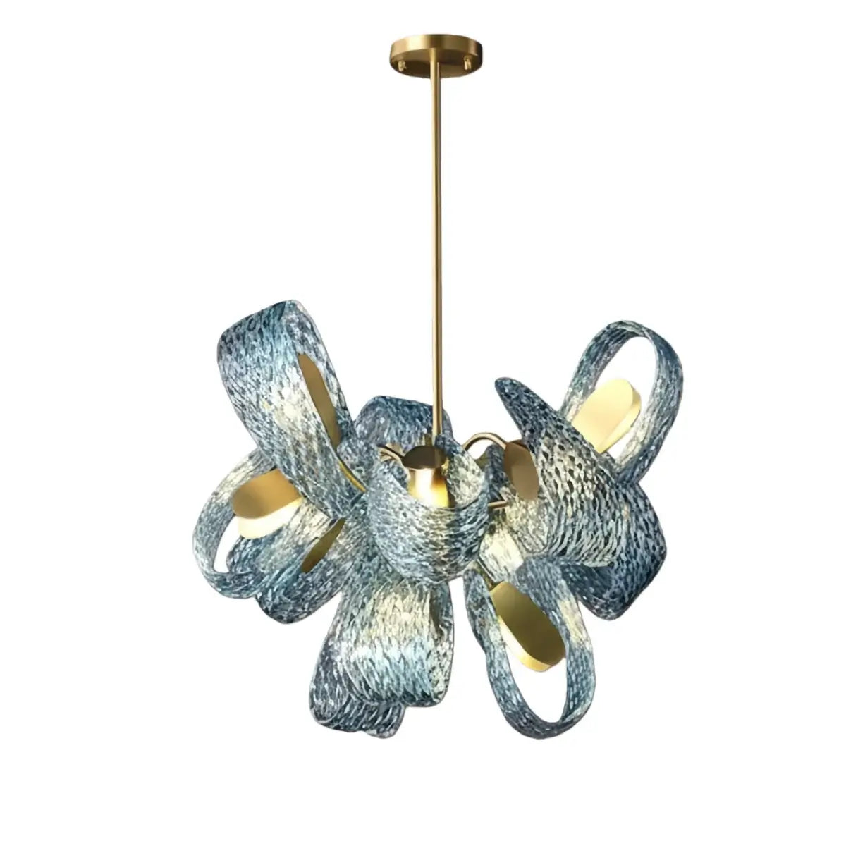 Lustre Chandelier Art Déco Verre Paon Bleu | LED G9 3 Lumières | Série Éclipse