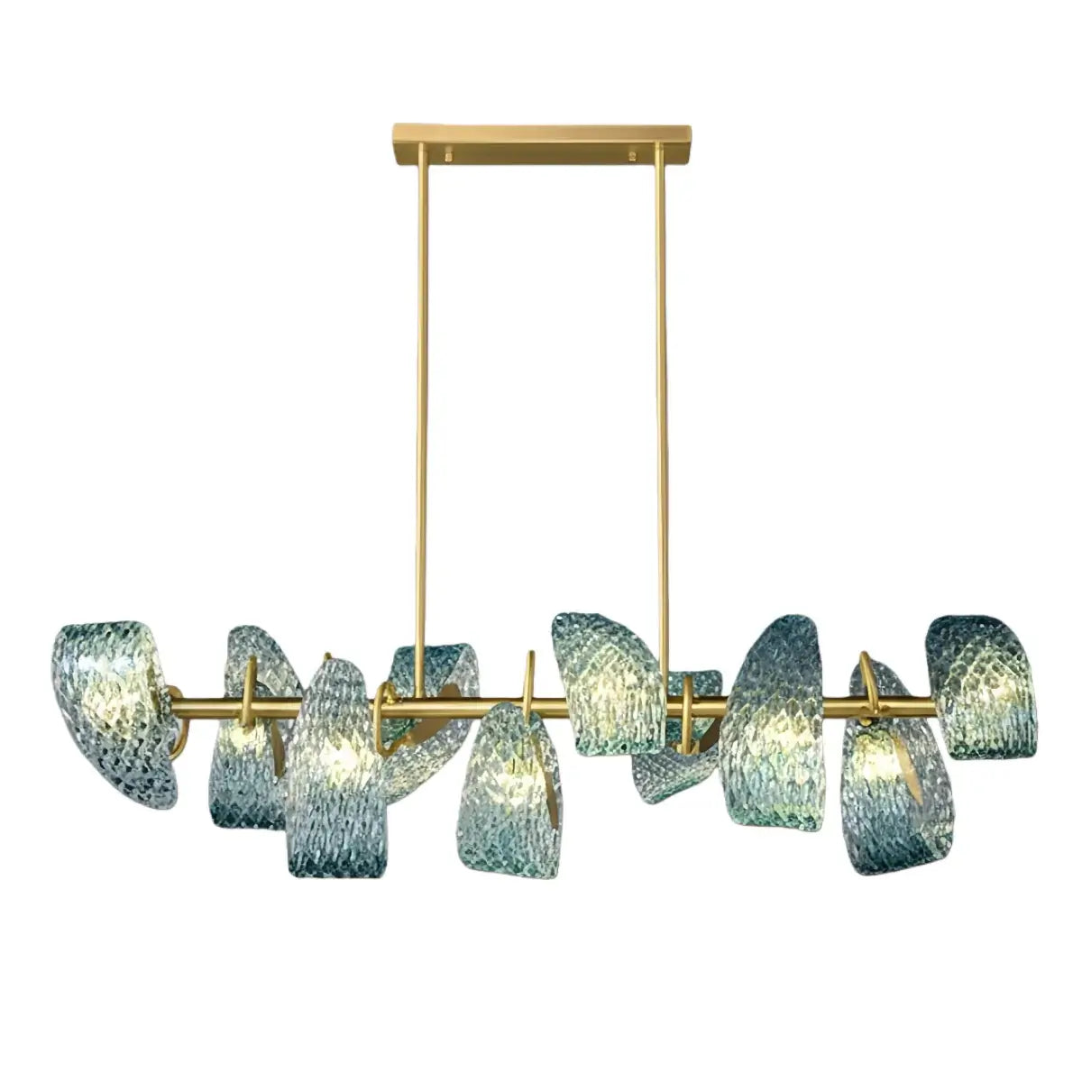 Lustre Chandelier Art Déco Verre Paon Bleu | LED G9 3 Lumières | Série Éclipse