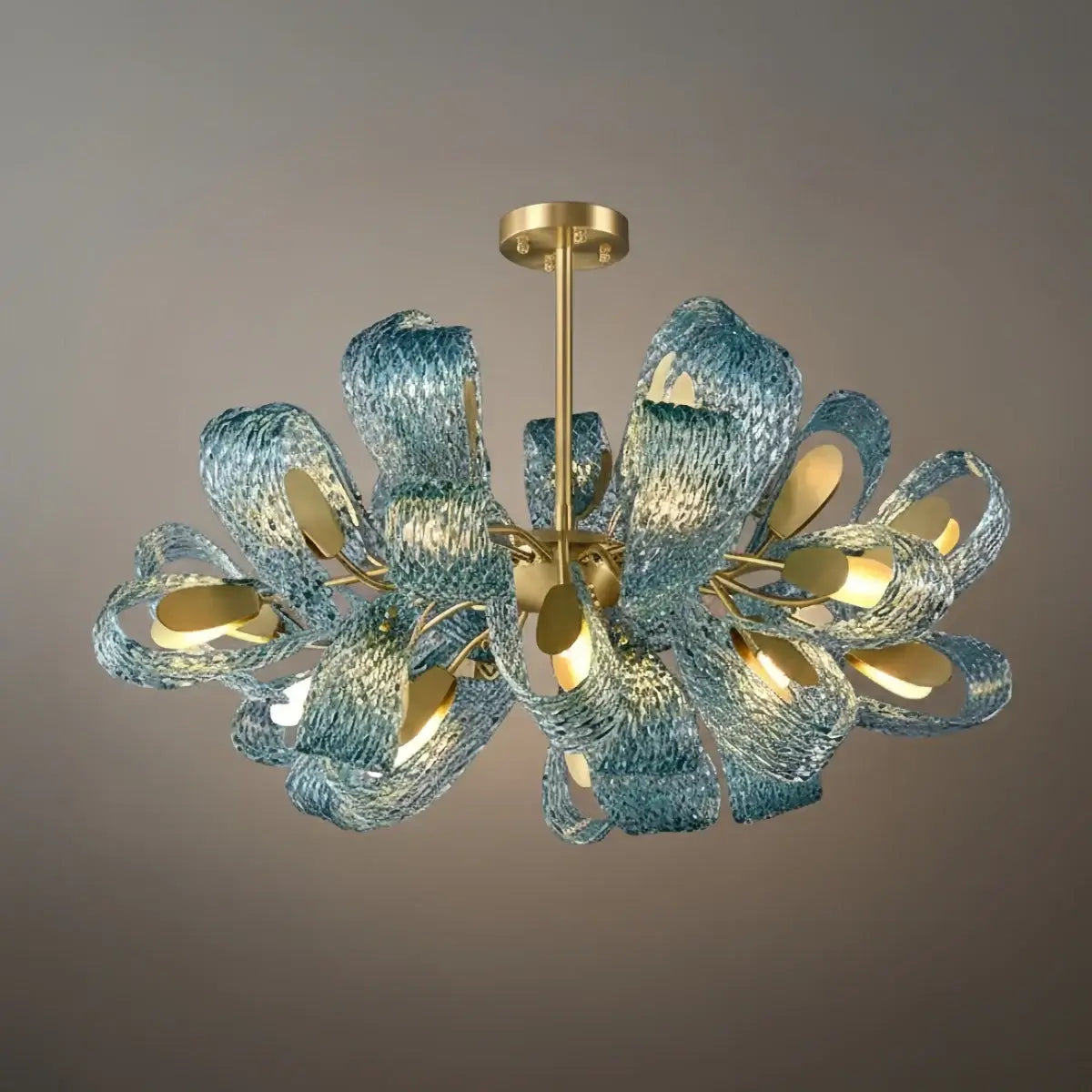 Lustre Chandelier Art Déco Verre Paon Bleu | LED G9 3 Lumières | Série Éclipse