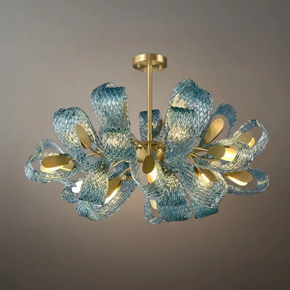 Lustre Chandelier Art Déco Verre Paon Bleu | LED G9 3 Lumières | Série Éclipse