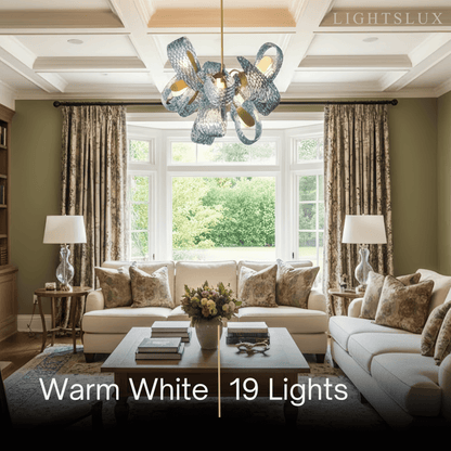 Lustre Chandelier Art Déco Verre Paon Bleu | LED G9 3 Lumières | Série Éclipse