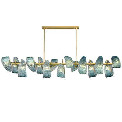 Lustre Chandelier Art Déco Verre Paon Bleu | LED G9 3 Lumières | Série Éclipse