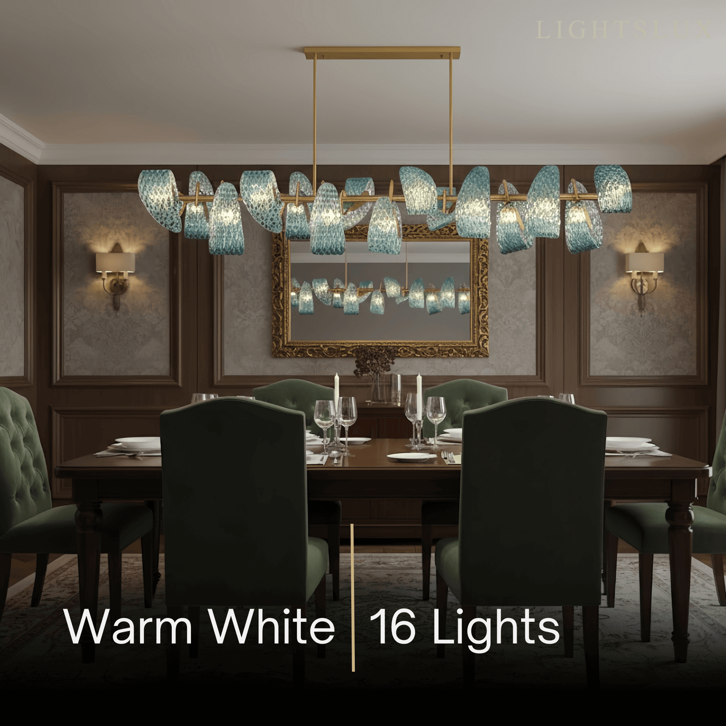 Lustre Chandelier Art Déco Verre Paon Bleu | LED G9 3 Lumières | Série Éclipse