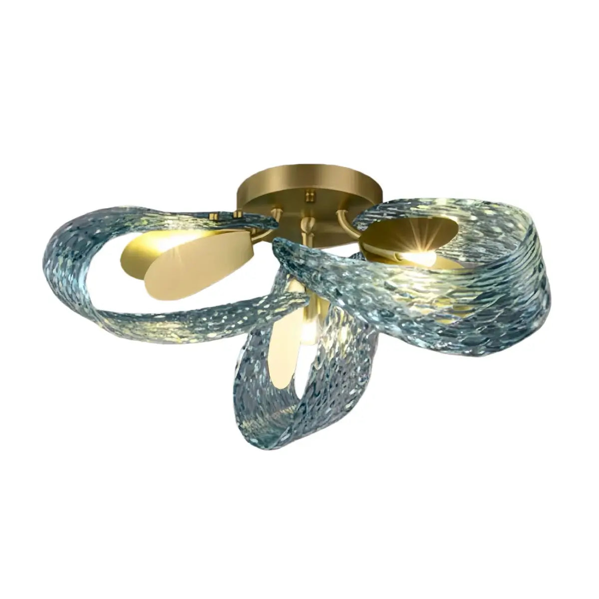 Lustre Chandelier Art Déco Verre Paon Bleu | LED G9 3 Lumières | Série Éclipse