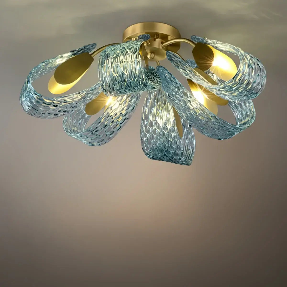 Lustre Chandelier Art Déco Verre Paon Bleu | LED G9 3 Lumières | Série Éclipse
