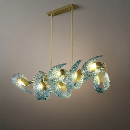 Lustre Chandelier Art Déco Verre Paon Bleu | LED G9 3 Lumières | Série Éclipse