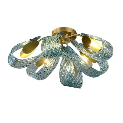 Lustre Chandelier Art Déco Verre Paon Bleu | LED G9 3 Lumières | Série Éclipse