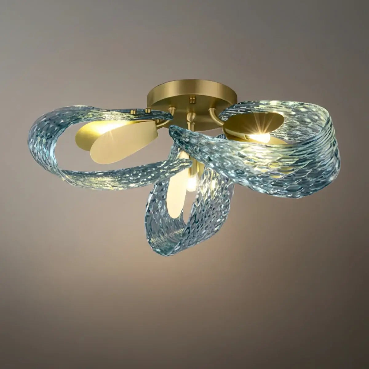 Lustre Chandelier Art Déco Verre Paon Bleu | LED G9 3 Lumières | Série Éclipse