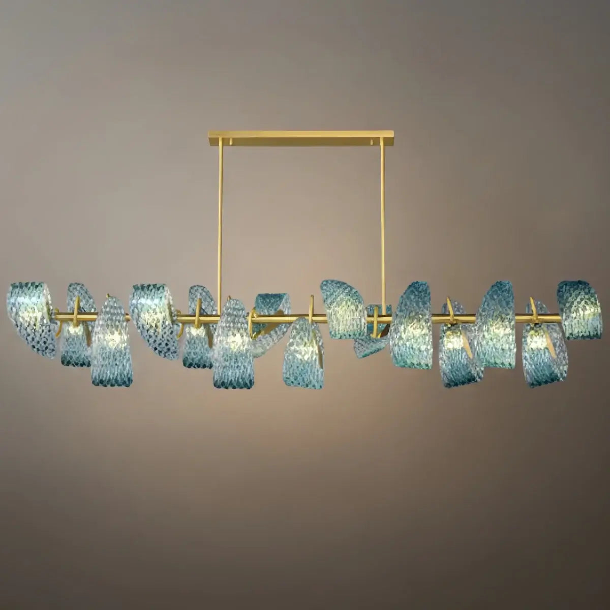 Lustre Chandelier Art Déco Verre Paon Bleu | LED G9 3 Lumières | Série Éclipse