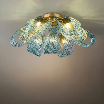 Lustre Chandelier Art Déco Verre Paon Bleu | LED G9 3 Lumières | Série Éclipse