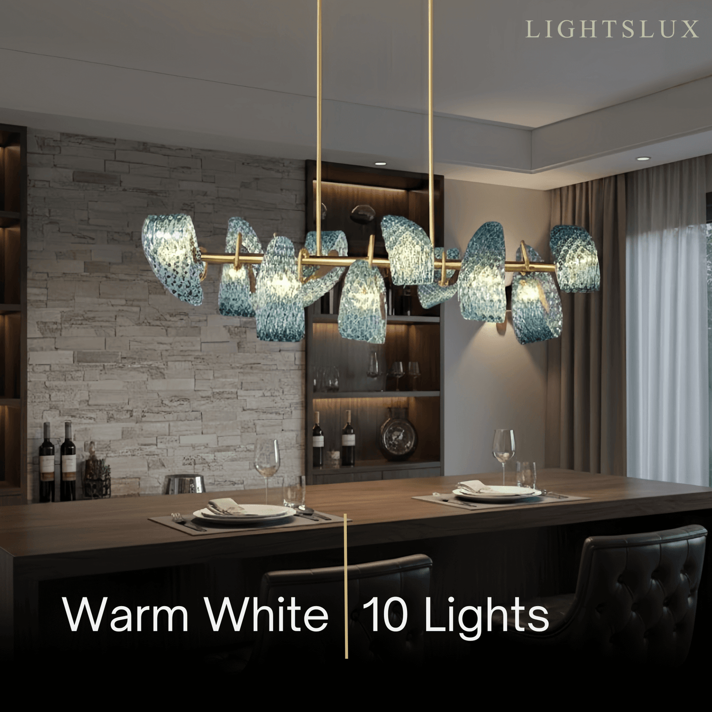 Lustre Chandelier Art Déco Verre Paon Bleu | LED G9 3 Lumières | Série Éclipse