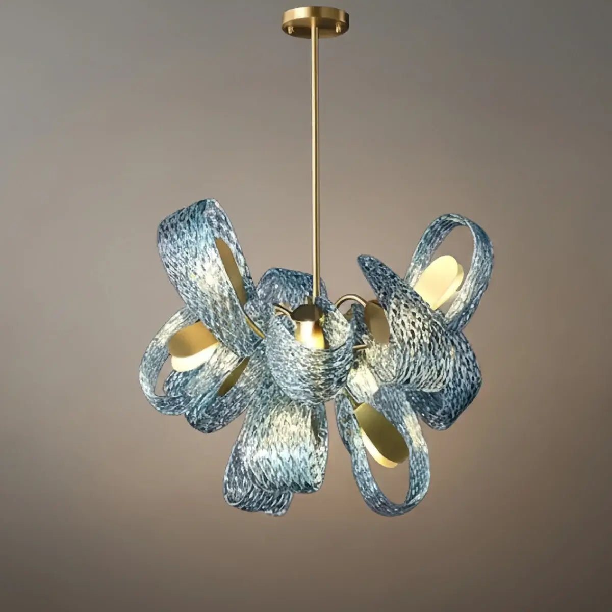 Lustre Chandelier Art Déco Verre Paon Bleu | LED G9 3 Lumières | Série Éclipse
