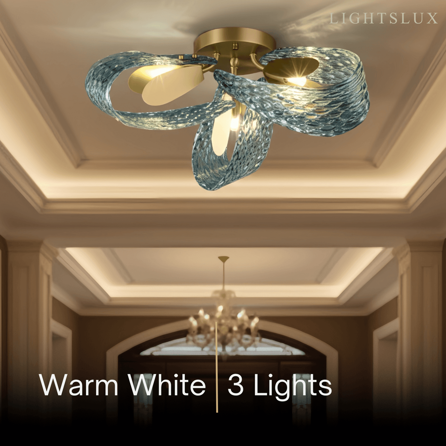 Lustre Chandelier Art Déco Verre Paon Bleu | LED G9 3 Lumières | Série Éclipse