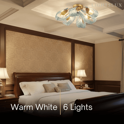 Lustre Chandelier Art Déco Verre Paon Bleu | LED G9 3 Lumières | Série Éclipse