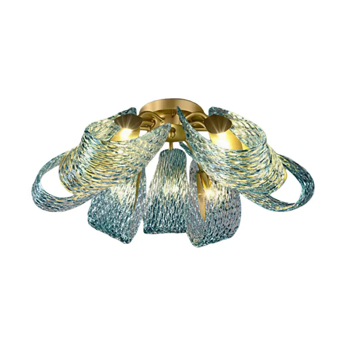Lustre Chandelier Art Déco Verre Paon Bleu | LED G9 3 Lumières | Série Éclipse