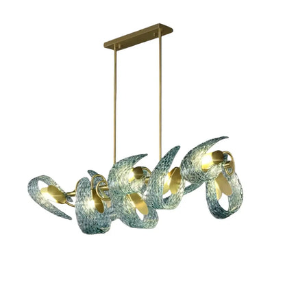 Lustre Chandelier Art Déco Verre Paon Bleu | LED G9 3 Lumières | Série Éclipse