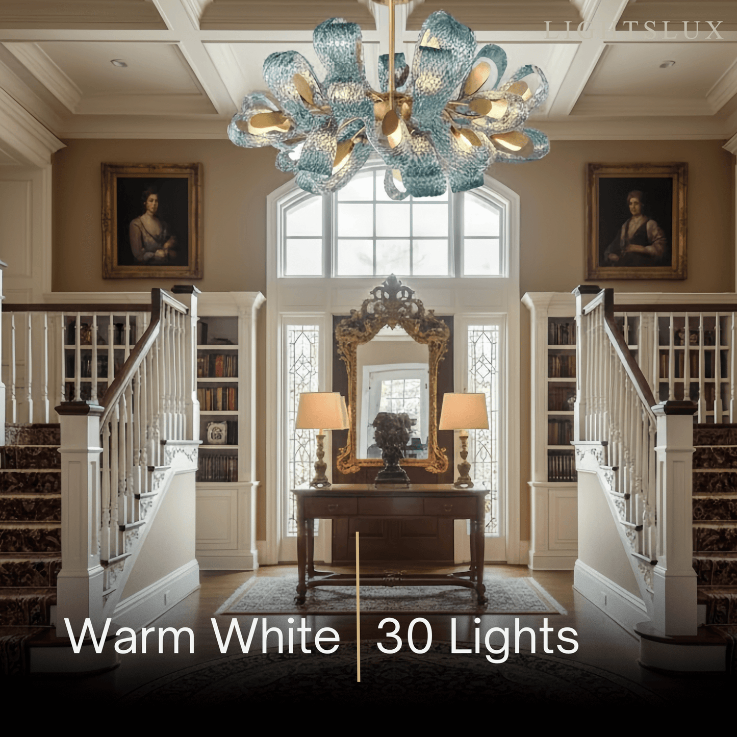 Lustre Chandelier Art Déco Verre Paon Bleu | LED G9 3 Lumières | Série Éclipse