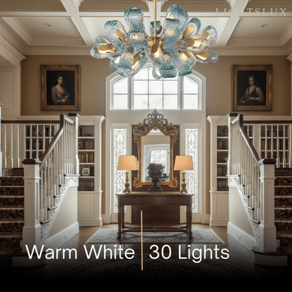 Lustre Chandelier Art Déco Verre Paon Bleu | LED G9 3 Lumières | Série Éclipse
