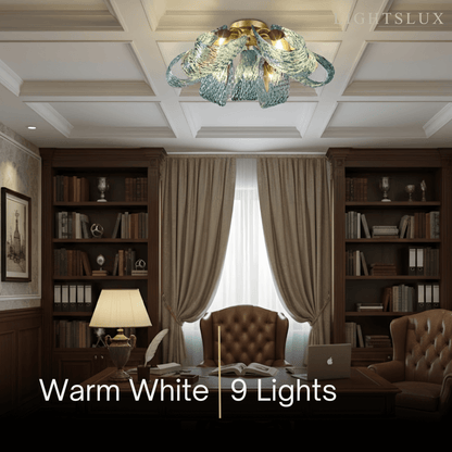 Lustre Chandelier Art Déco Verre Paon Bleu | LED G9 3 Lumières | Série Éclipse