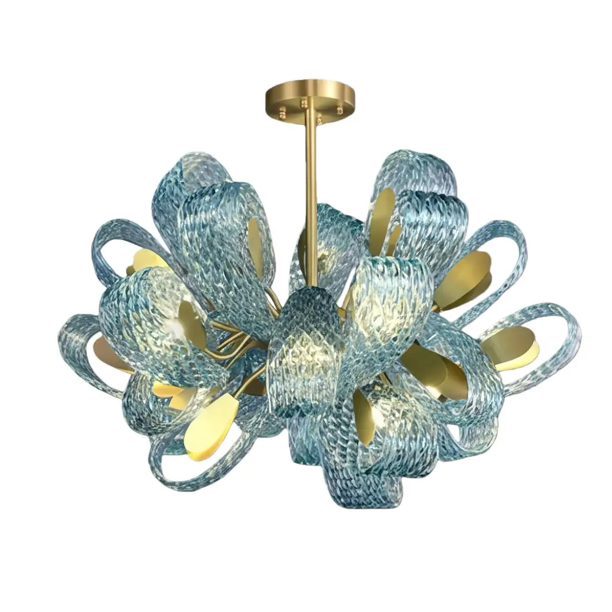 Lustre Chandelier Art Déco Verre Paon Bleu | LED G9 3 Lumières | Série Éclipse