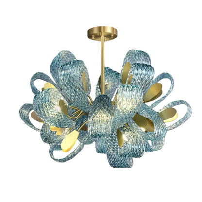 Lustre Chandelier Art Déco Verre Paon Bleu | LED G9 3 Lumières | Série Éclipse