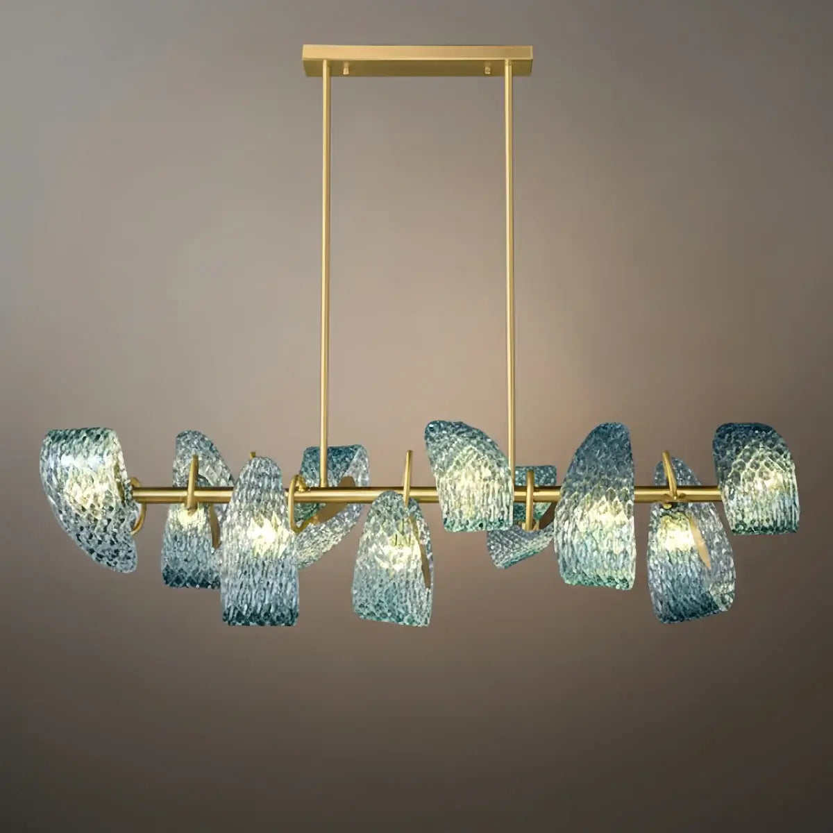 Lustre Chandelier Art Déco Verre Paon Bleu | LED G9 3 Lumières | Série Éclipse