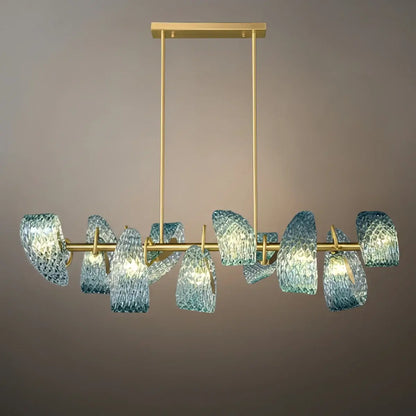 Lustre Chandelier Art Déco Verre Paon Bleu | LED G9 3 Lumières | Série Éclipse