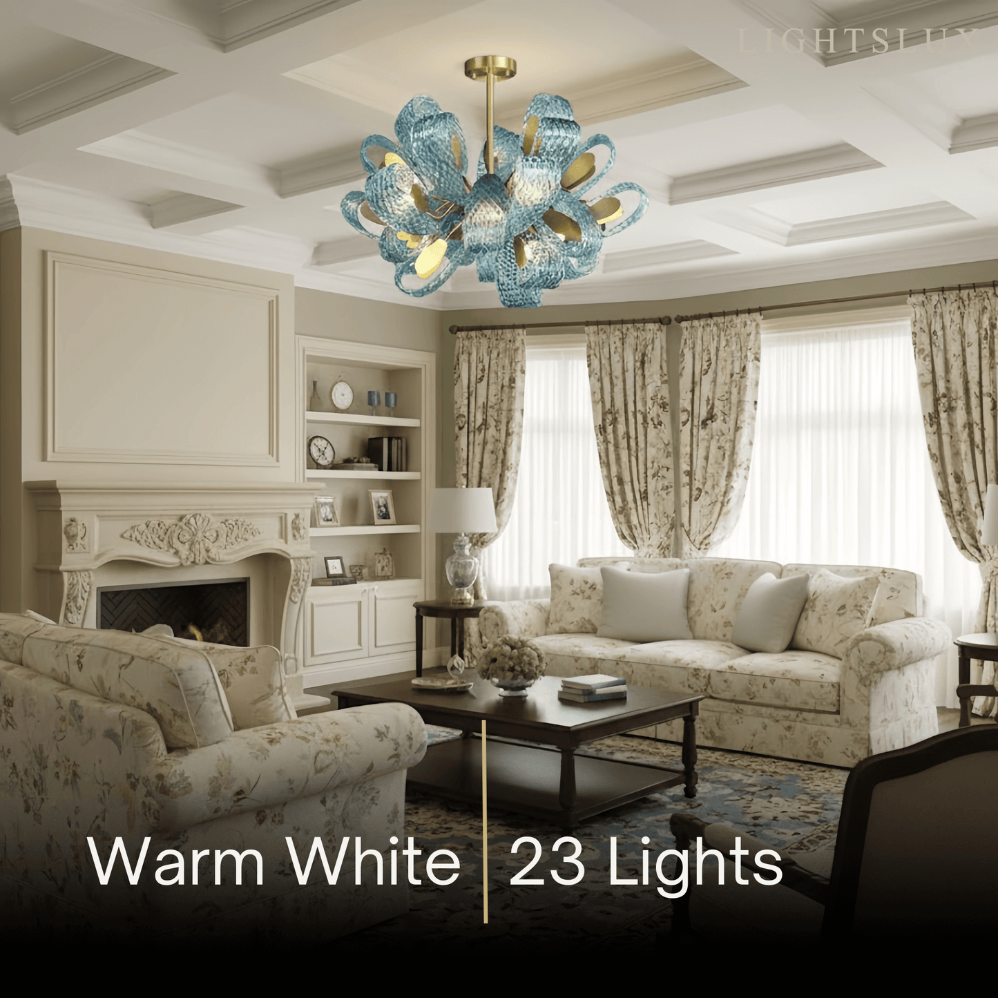 Lustre Chandelier Art Déco Verre Paon Bleu | LED G9 3 Lumières | Série Éclipse