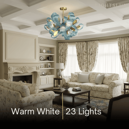 Lustre Chandelier Art Déco Verre Paon Bleu | LED G9 3 Lumières | Série Éclipse