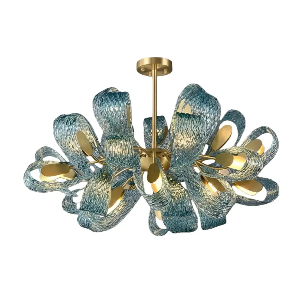 Lustre Chandelier Art Déco Verre Paon Bleu | LED G9 3 Lumières | Série Éclipse