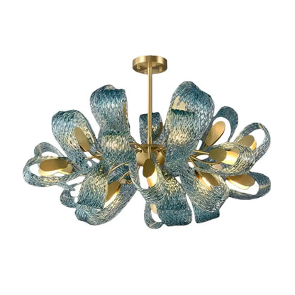 Lustre Chandelier Art Déco Verre Paon Bleu | LED G9 3 Lumières | Série Éclipse