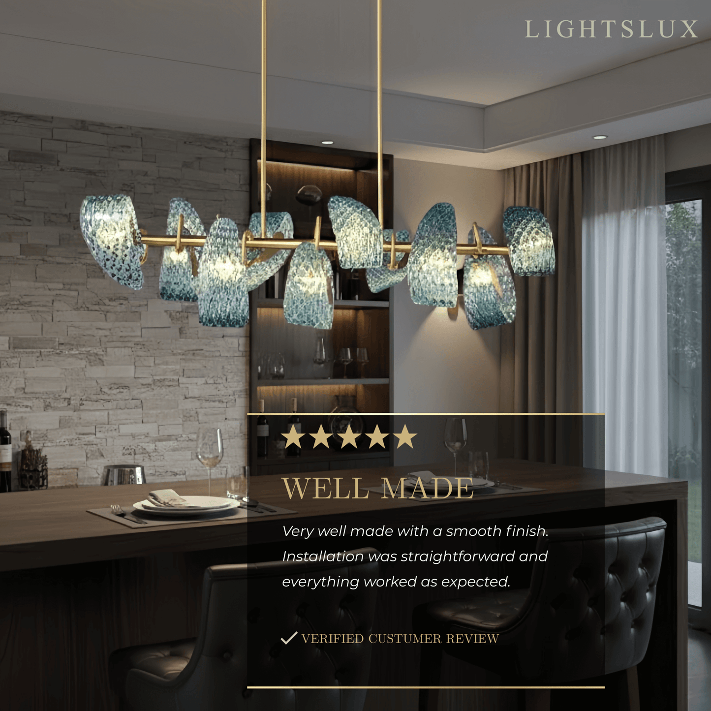 Lustre Chandelier Art Déco Verre Paon Bleu | LED G9 3 Lumières | Série Éclipse