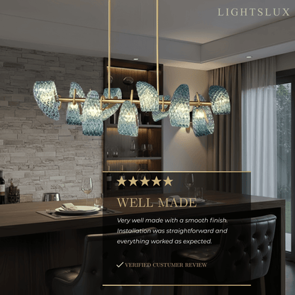 Lustre Chandelier Art Déco Verre Paon Bleu | LED G9 3 Lumières | Série Éclipse