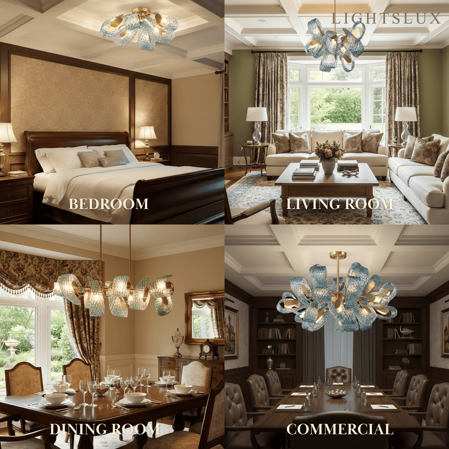 Lustre Chandelier Art Déco Verre Paon Bleu | LED G9 3 Lumières | Série Éclipse
